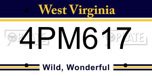 4PM617 West Virginia License Plate