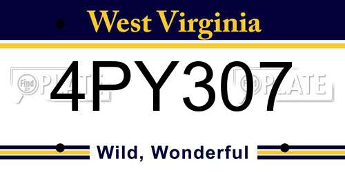 4PY307 West Virginia License Plate