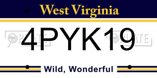 4PYK19 West Virginia License Plate