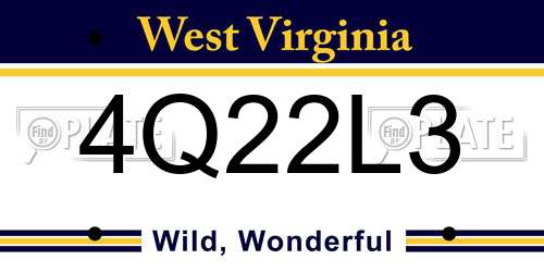 4Q22L3 West Virginia License Plate