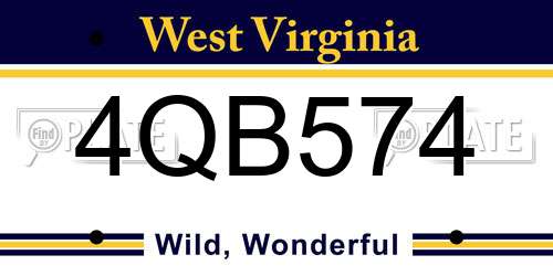 4QB574 West Virginia License Plate