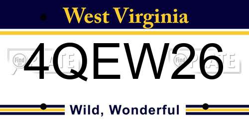 4QEW26 West Virginia License Plate