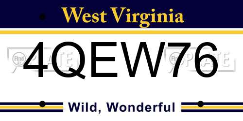 4QEW76 West Virginia License Plate