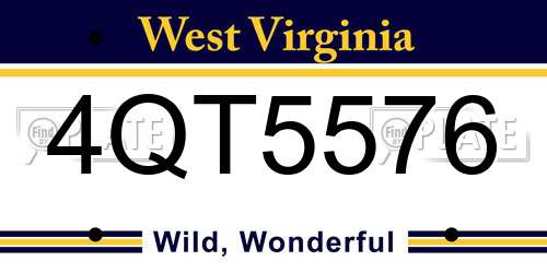 4QT5576 West Virginia License Plate