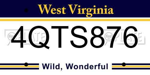 4QTS876 West Virginia License Plate