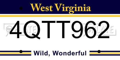 4QTT962 West Virginia License Plate