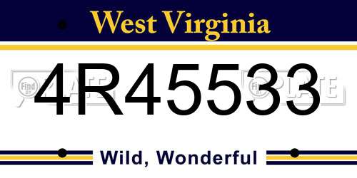 4R45533 West Virginia License Plate