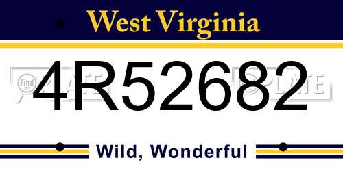 4R52682 West Virginia License Plate