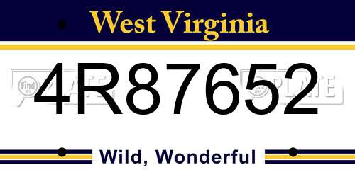 4R87652 West Virginia License Plate
