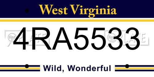 4RA5533 West Virginia License Plate