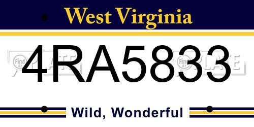 4RA5833 West Virginia License Plate