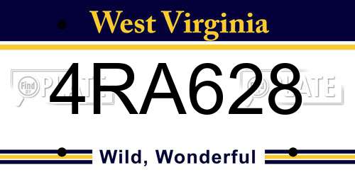 4RA628 West Virginia License Plate