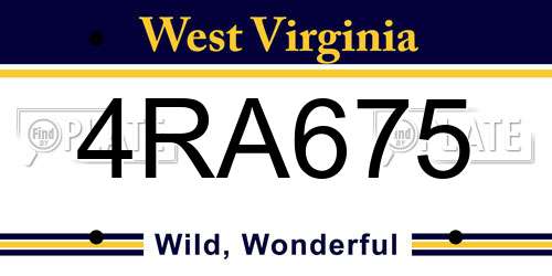 4RA675 West Virginia License Plate