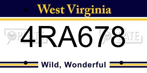 4RA678 West Virginia License Plate