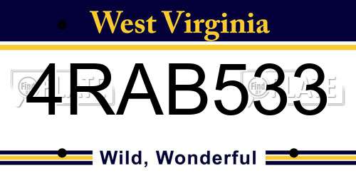 4RAB533 West Virginia License Plate