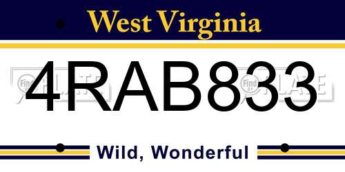 4RAB833 West Virginia License Plate