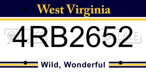4RB2652 West Virginia License Plate