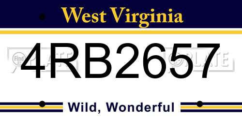 4RB2657 West Virginia License Plate