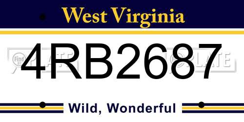 4RB2687 West Virginia License Plate