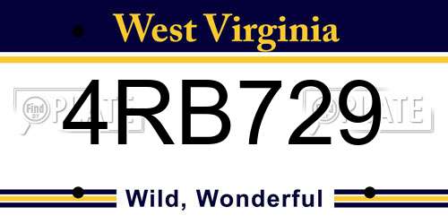 4RB729 West Virginia License Plate