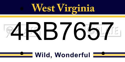 4RB7657 West Virginia License Plate