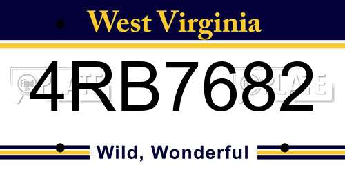 4RB7682 West Virginia License Plate