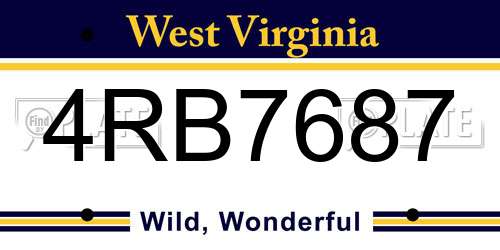 4RB7687 West Virginia License Plate
