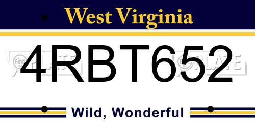 4RBT652 West Virginia License Plate