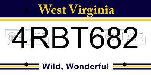 4RBT682 West Virginia License Plate