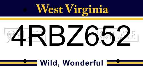 4RBZ652 West Virginia License Plate
