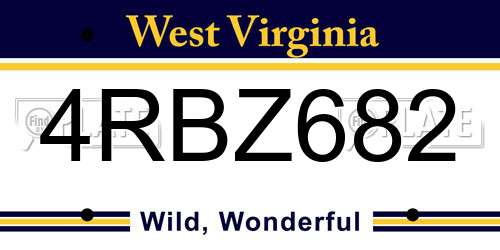 4RBZ682 West Virginia License Plate