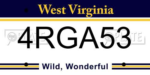 4RGA53 West Virginia License Plate