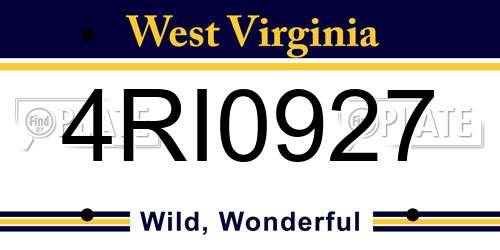 4RI0927 West Virginia License Plate