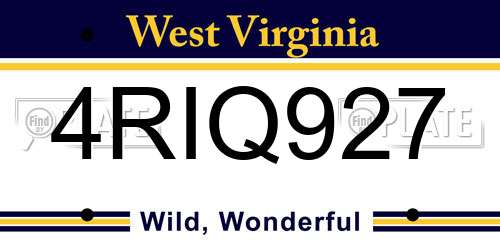 4RIQ927 West Virginia License Plate