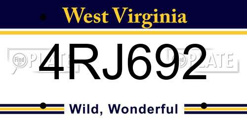 4RJ692 West Virginia License Plate
