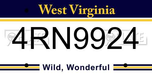4RN9924 West Virginia License Plate