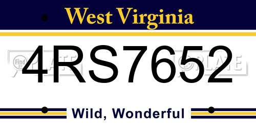 4RS7652 West Virginia License Plate