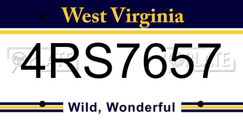 4RS7657 West Virginia License Plate