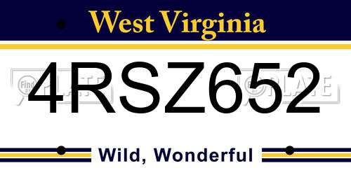 4RSZ652 West Virginia License Plate