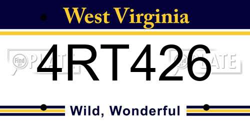4RT426 West Virginia License Plate