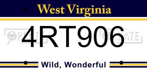 4RT906 West Virginia License Plate