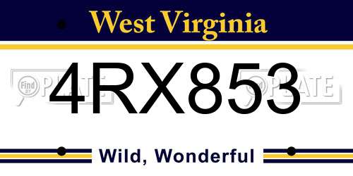 4RX853 West Virginia License Plate