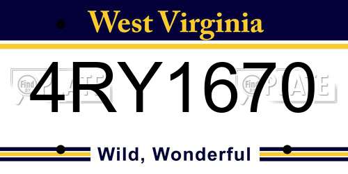 4RY1670 West Virginia License Plate