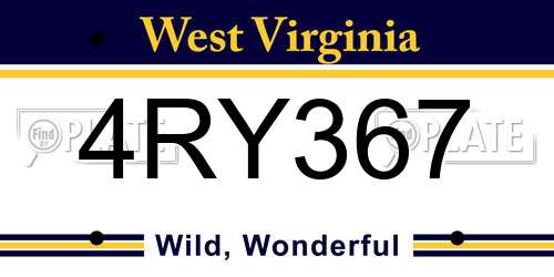 4RY367 West Virginia License Plate