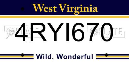 4RYI670 West Virginia License Plate