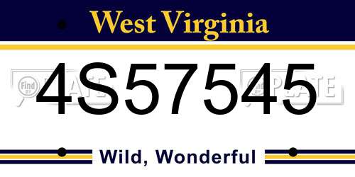4S57545 West Virginia License Plate