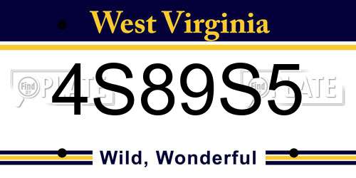 4S89S5 West Virginia License Plate