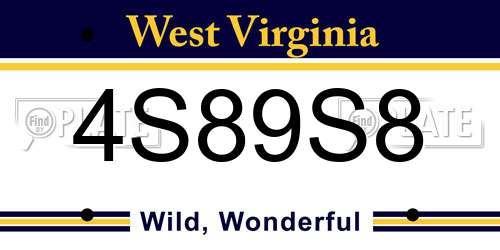 4S89S8 West Virginia License Plate