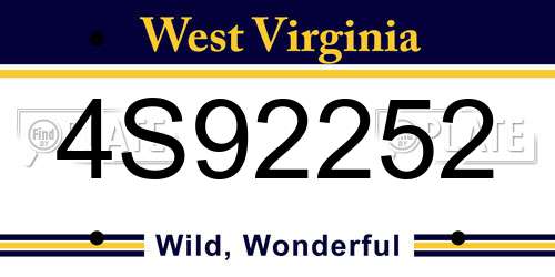 4S92252 West Virginia License Plate