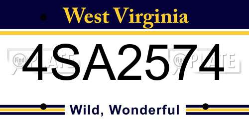 4SA2574 West Virginia License Plate